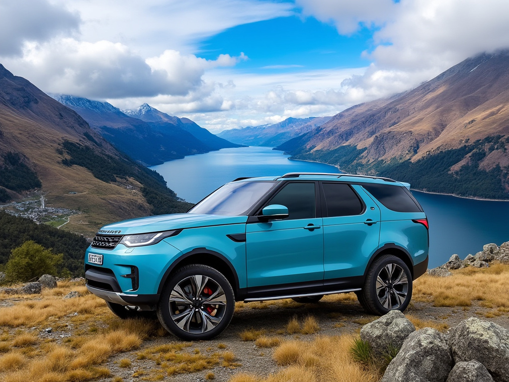 Scenic view of Queenstown, New Zealand with a rental car