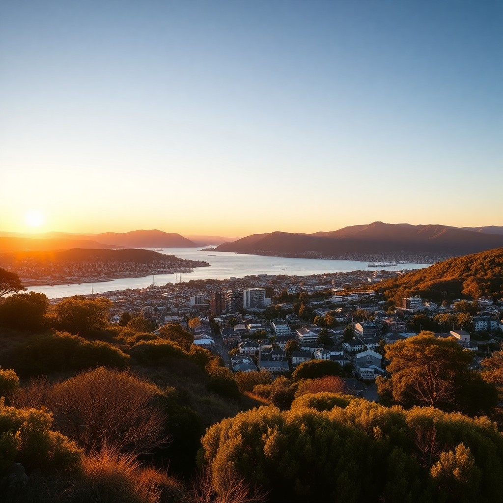 Hobart Airport and the surrounding Tasmanian landscape