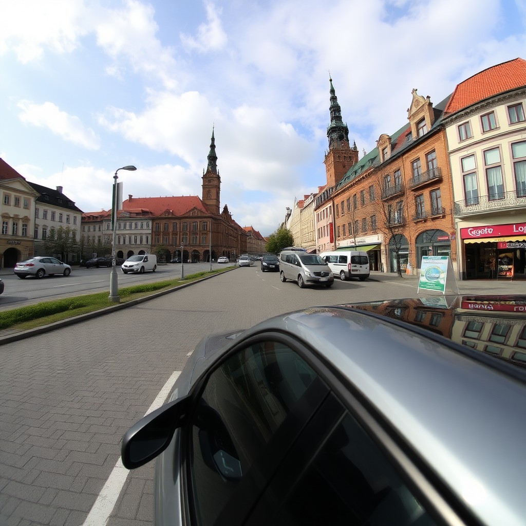Illustrative Lodz Poland car-hire road-trip scene