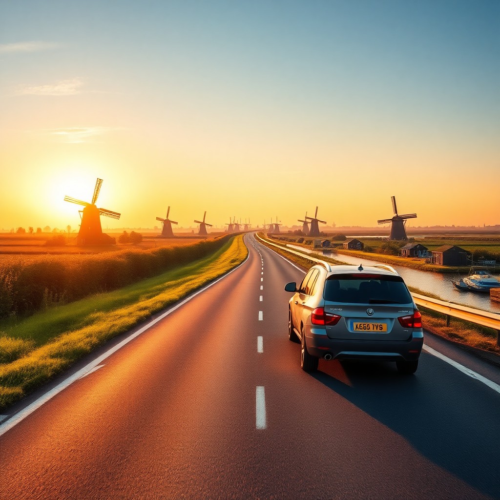 Car hire Netherlands drive past windmills and canals