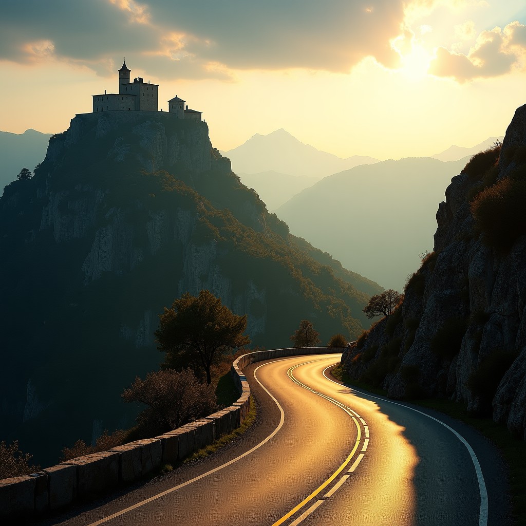 Car hire Eastern Europe - Albania mountain road with castle ruins