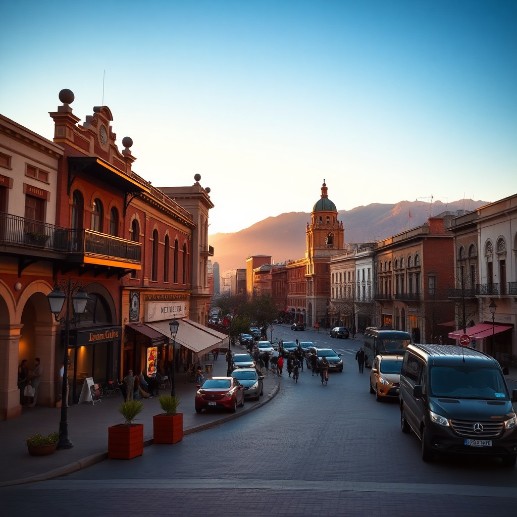Mendoza downtown streets and surrounding Argentine landscape