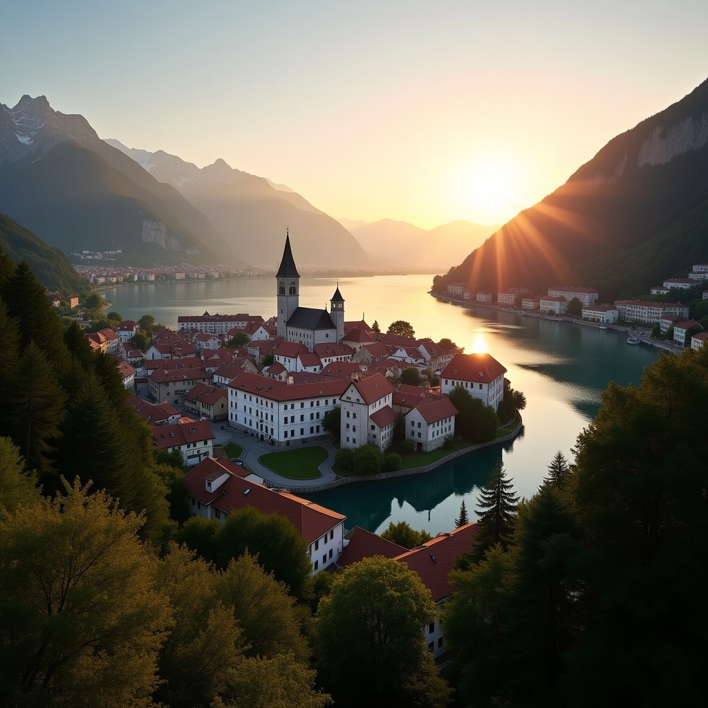 Salzburg city and Alpine landscape in Austria