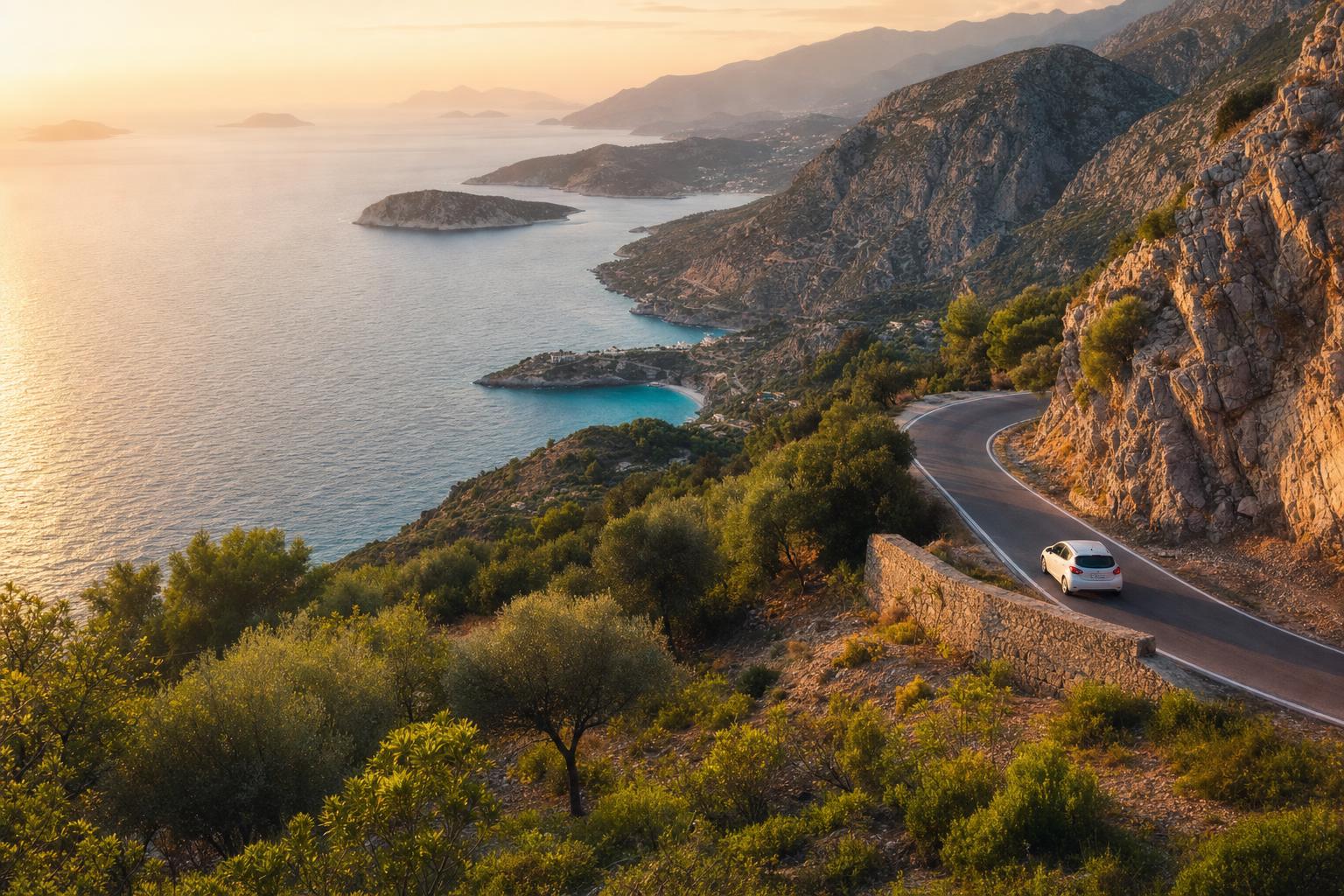 Albanian Riviera coastal road and mountain landscape
