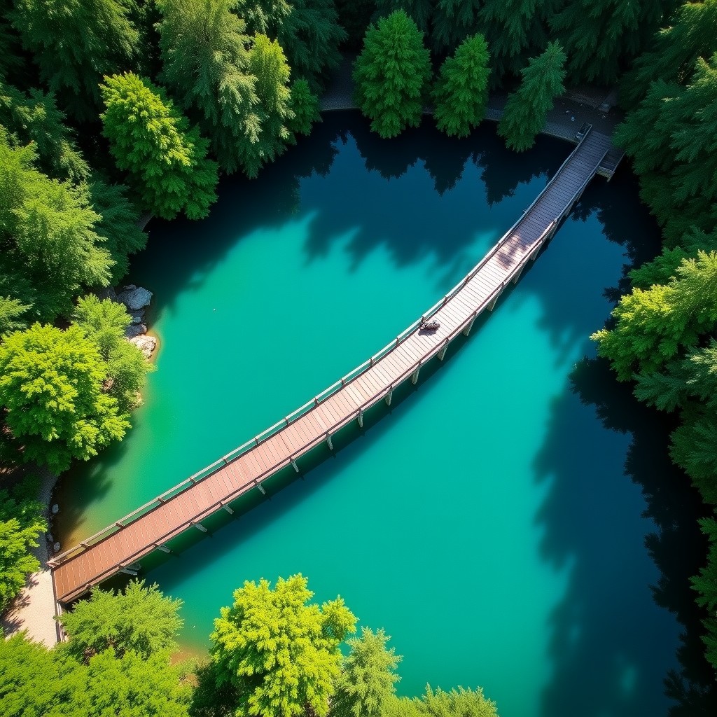 Aerial view of Plitvice Lakes National Park turquoise lakes and boardwalks in Croatia