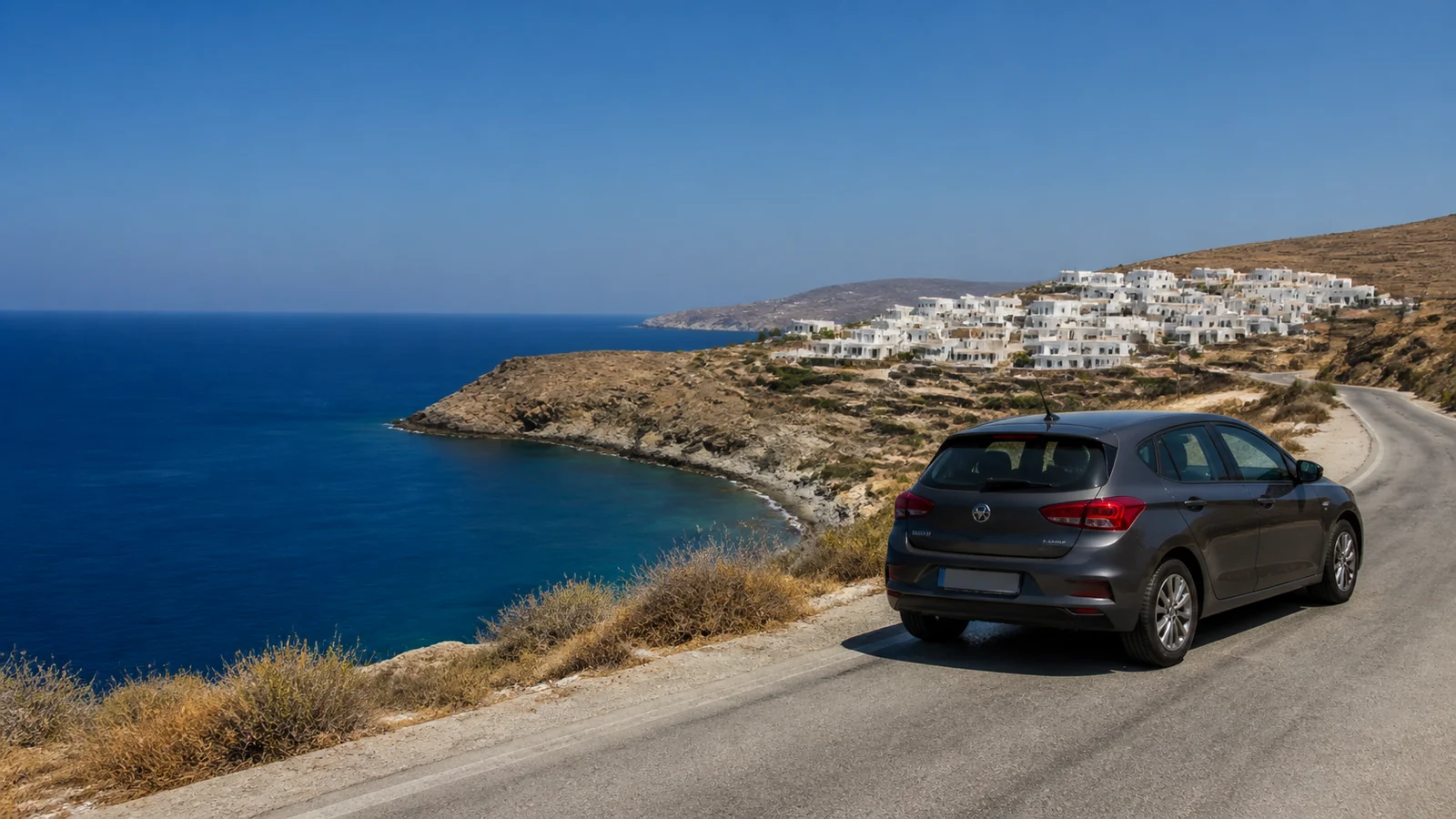 Illustrative Greece road-trip scene for Spetses Car Hire