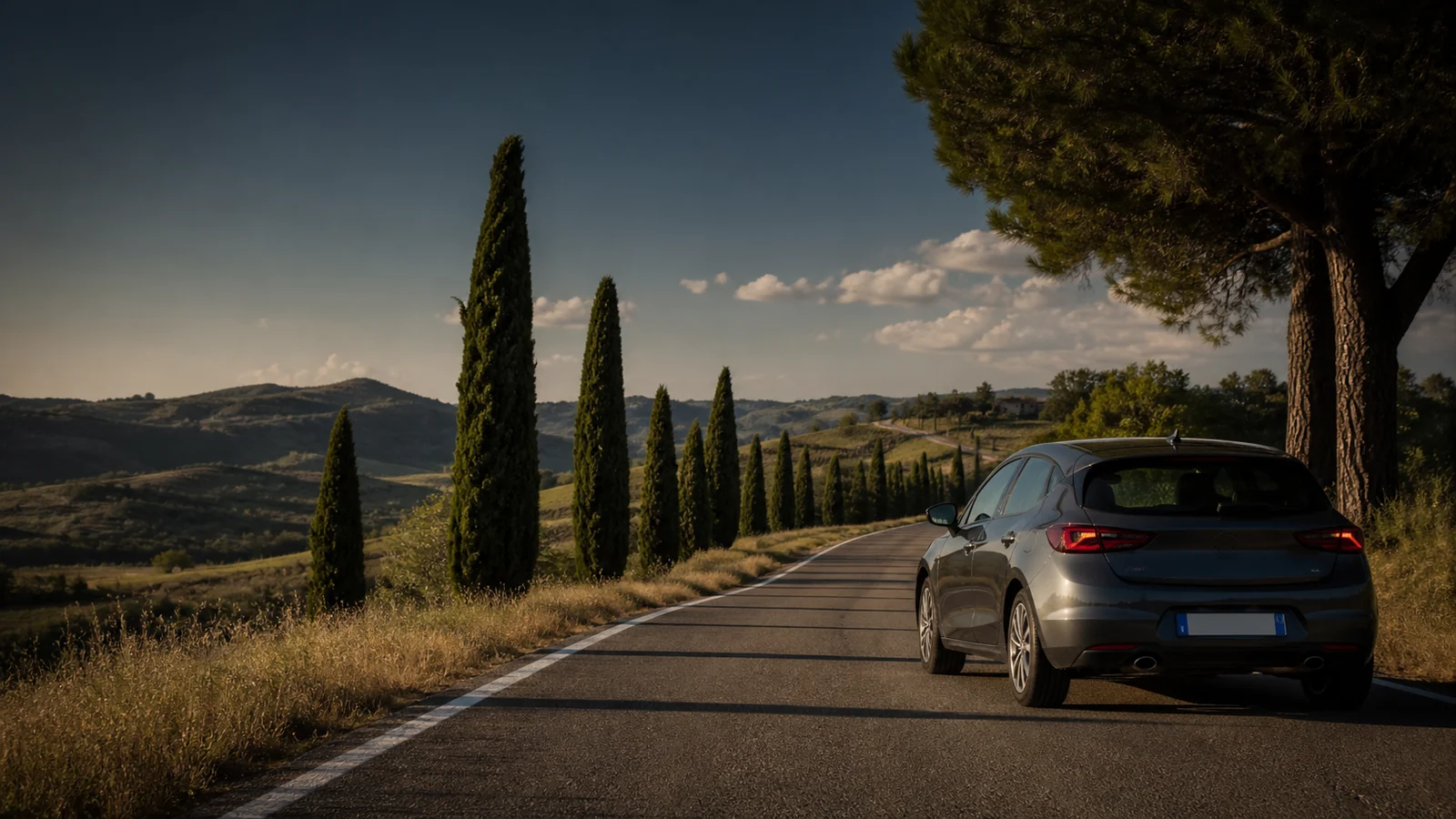 Illustrative Italy road-trip scene for Los Angeles Venice Beach Car Hire