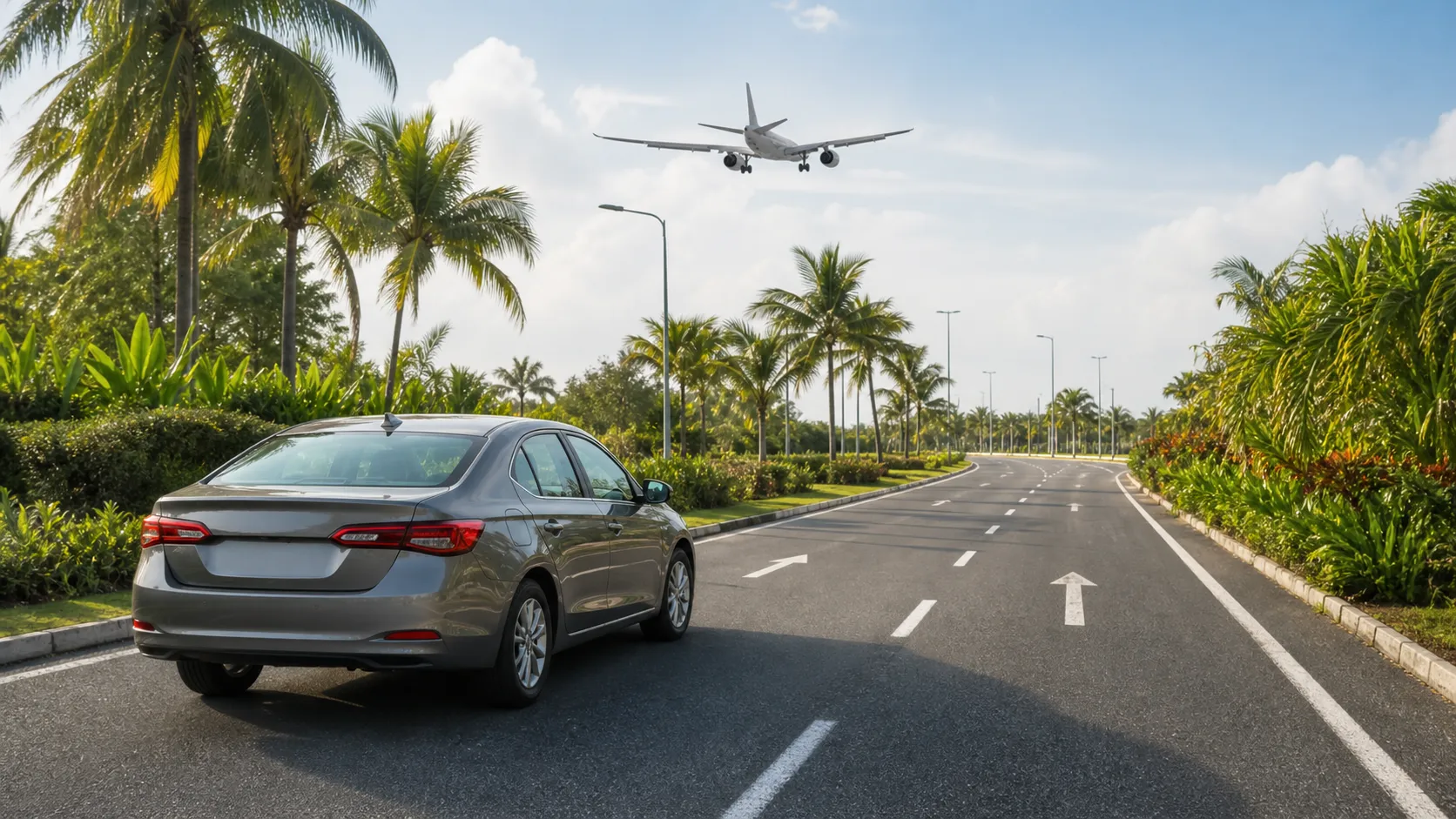 Rental car on an access road near Colombo Bandaranaike International Airport in Sri Lanka