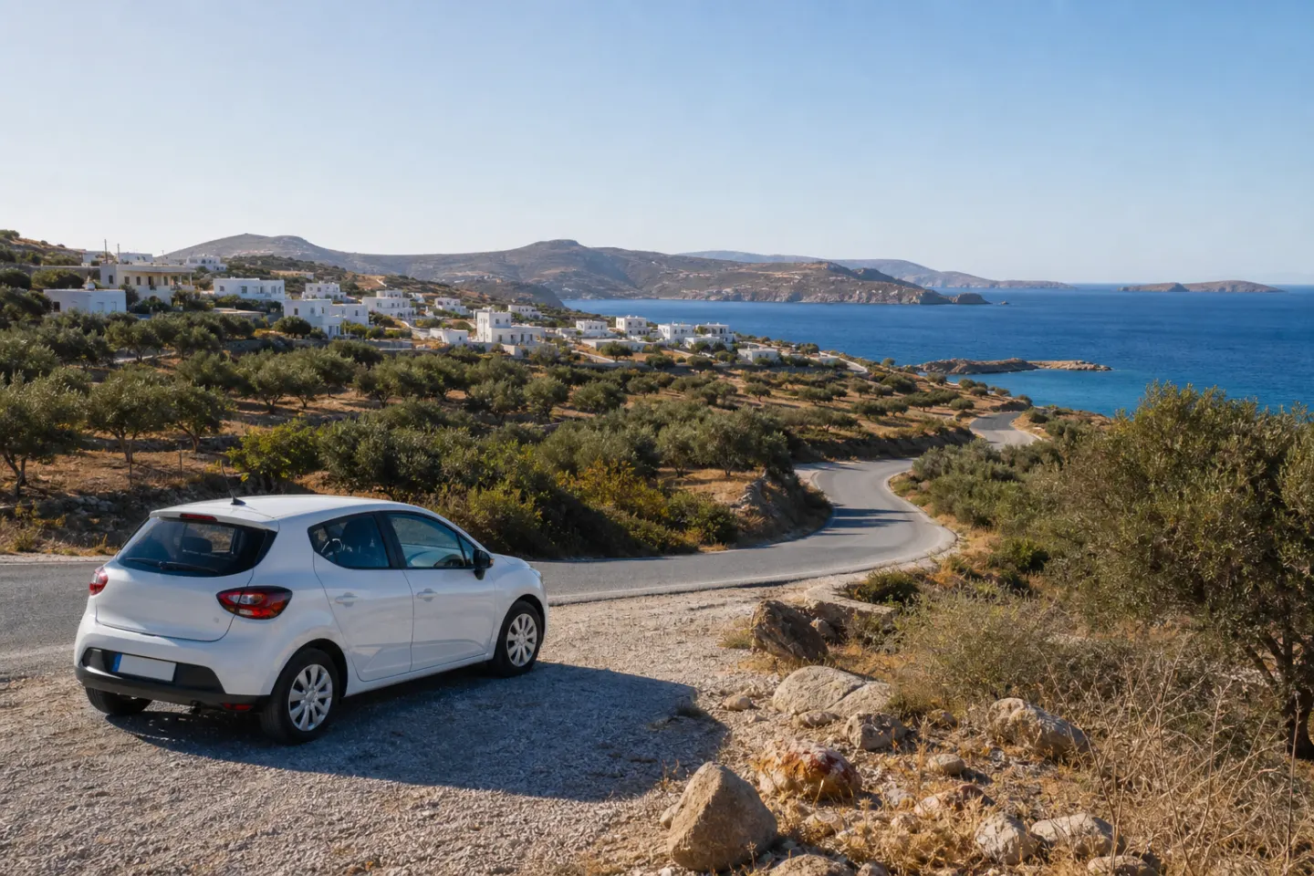 Rental car route on Rhodes Island near Faliraki