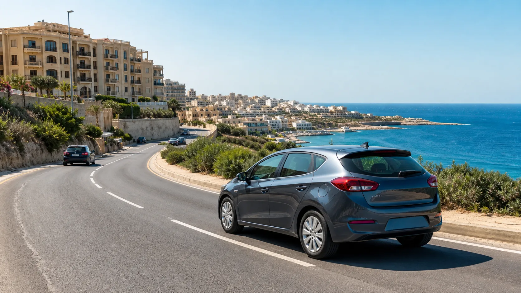 Rental car on a coastal road near St Julian's in Malta