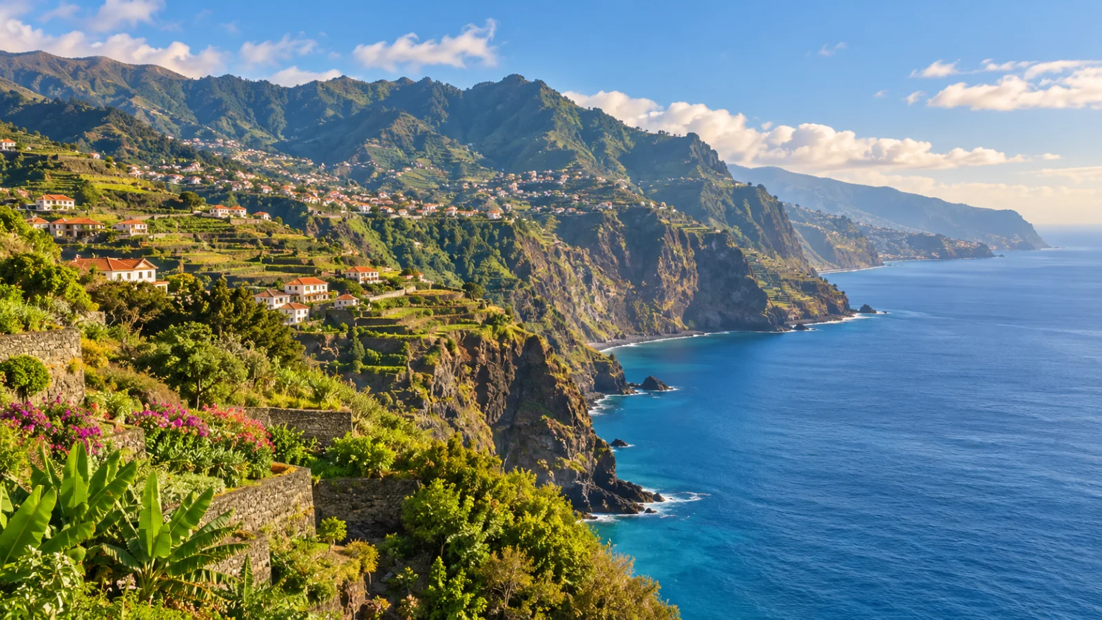 Terraced green Madeira hillside above the Atlantic